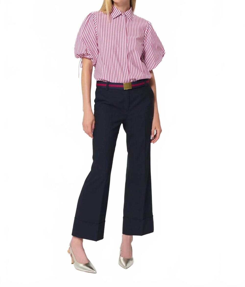 NEW TARA JARMON caly striped poplin shirt in cherry red